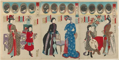 Vergleich schöner Frauen in westlichen Frisuren, Meiji-Ära, 1887